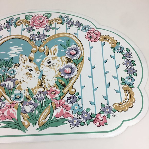 2 Vtg Easter Rabbit Bunny Heart Pastel Floral Easter Placemats Town Country READ - Picture 11 of 11